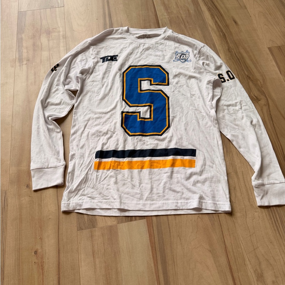 SZA White Long Sleeve Shirt with Blue and Yellow Lettering
